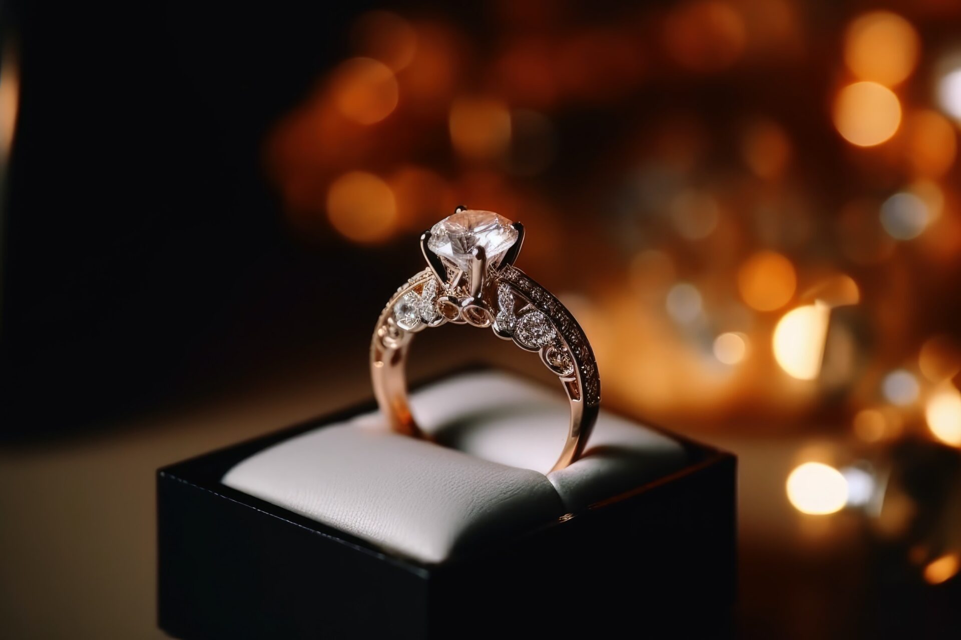 A beautiful wedding ring in the box with sparkling light created A beautiful wedding ring in the box with sparkling light created